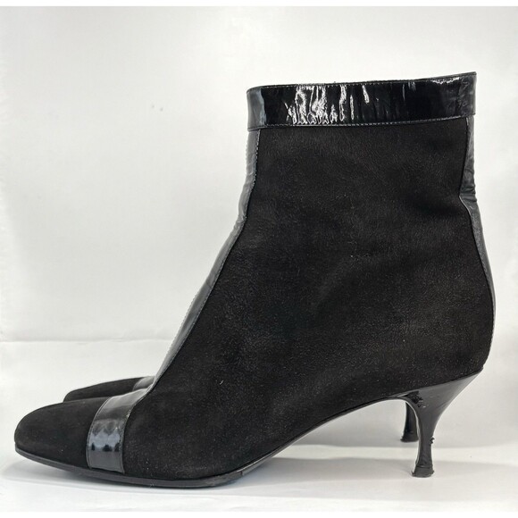 Celine Black Suede Ankle Boots w/ Patent Leather Details Y2K Sz EU 38.5C 8.5 - Picture 2 of 12